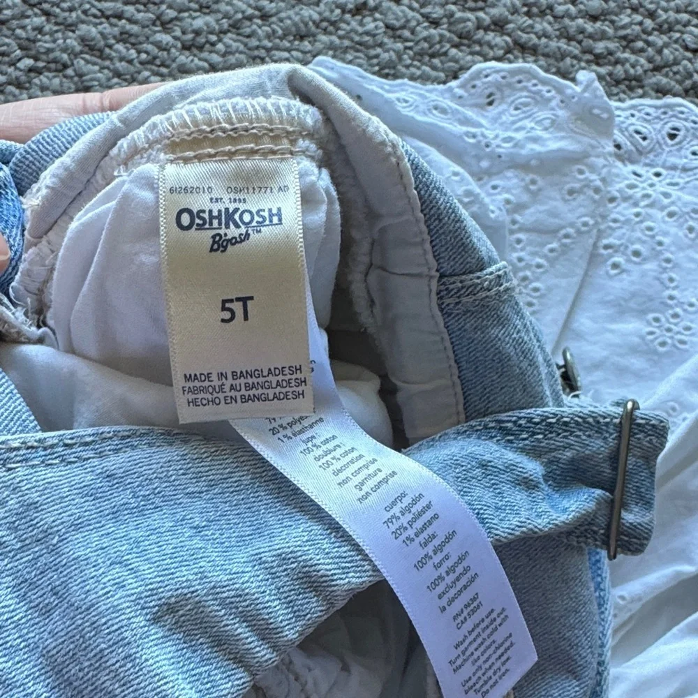 OshKosh B'gosh Light Blue Denim Overall Dress with White Eyelet Skirt